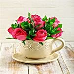 Cerise Roses In A Teacup