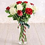 Red And White Candy Cane Roses In A Vase