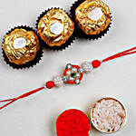 Appealing Floral Rakhi And 3 Pcs Ferrero Rocher