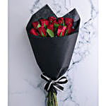 Roses Wrapped In Black Bunch