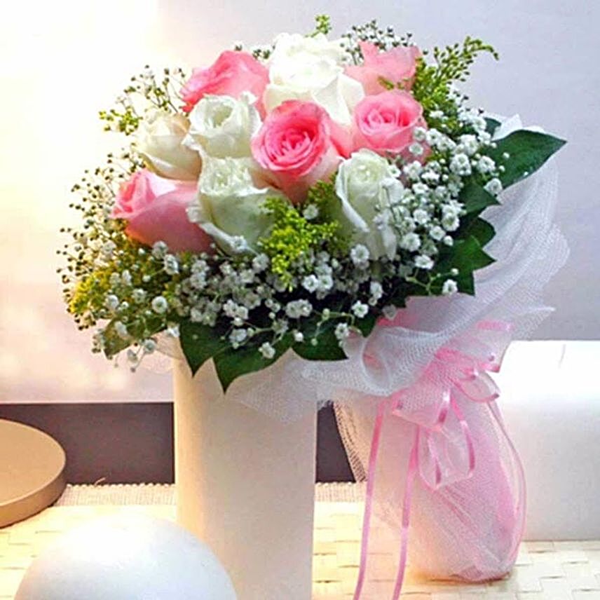 Alluring Pink And White Rose Bouquet