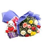 Roses With Teddy And Cadbury Combo