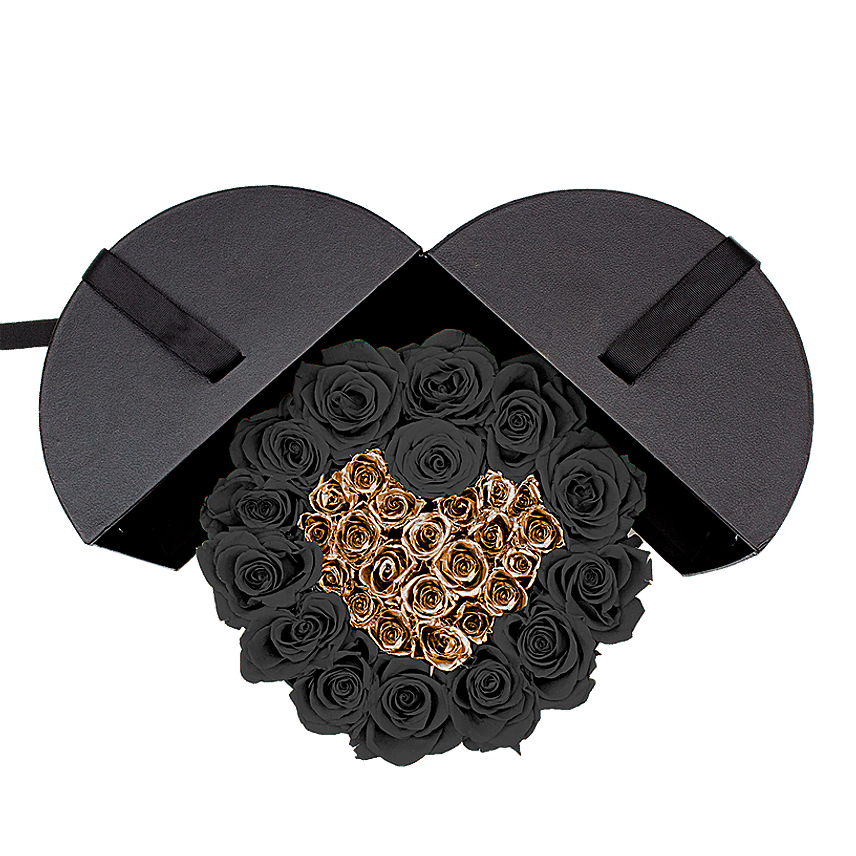 Golden And Midnight Black Forever Roses Box