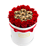 24Kt Gold And Red Eternity Roses White Round Box