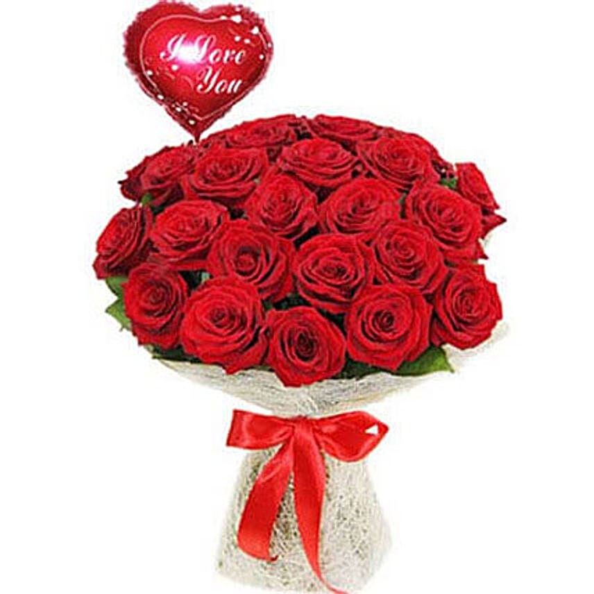 Red Roses and I Love You Balloon Combo