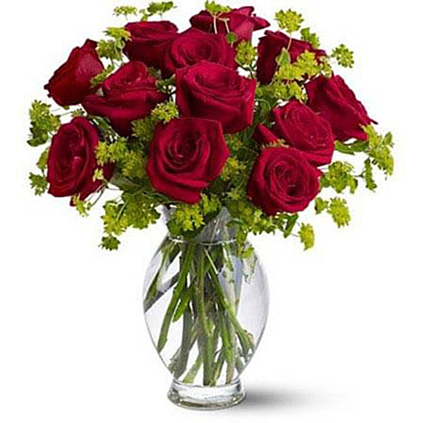 Red Roses in Glass Vase