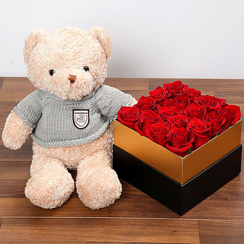 Idyllic Red Roses and Teddy Bear