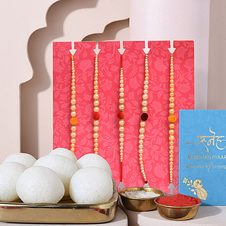 Sneh Radiant Pearls Rakhi Set & Rasgulla