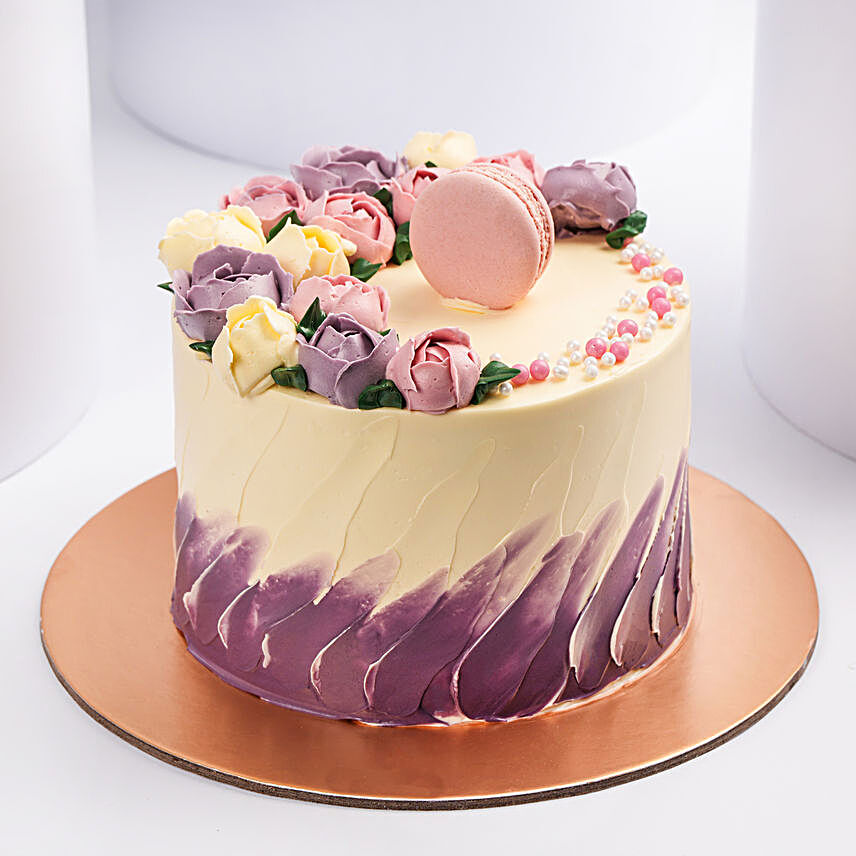 Flowers and Macaroon Chocolate Cake