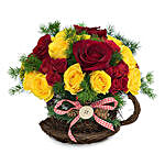 Radiant Red N Yellow Roses Arrangement