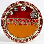 Decorated Red and Yellow Steel Pooja Thali
