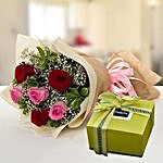 Mixed Roses Bouquet and Patchi Chocolate Combo