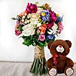 Ravishing Flowers and Brown Teddy Combo