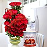 Red Roses Arrangement With Gulab Jamun