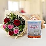 Splendid Roses Bouquet and Rasgulla Combo