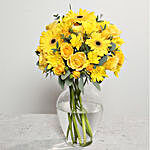 Yellow Gerberas and Roses Arrangement