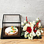 Carrot Cake and Flowers Arrangement Combo