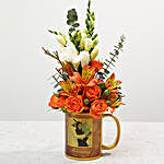 Personalised Anniversary Mug with Orange Rose Flower Arrangement