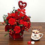 Red Roses and Carnations With A Jar