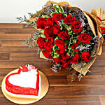 Red Roses and Vanilla Cake Combo