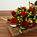 Red Roses In Wooden Base