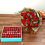 Rose Bouquet and Heart Shaped Chocolate Combo