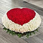 White and Red Roses Heart Arrangement in Cane Basket