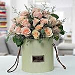 Peach Roses Arrangement in Cylindrical Box