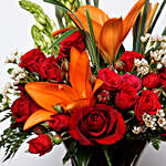 Asiatic Lilies and Roses In Vase