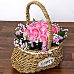 Soft Pink Roses Basket and Cake Combo