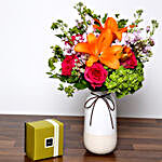 Vivid Mixed Flower Vase and Chocolates