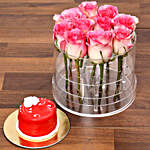 Graceful Pink Rose Box With Mono Cake