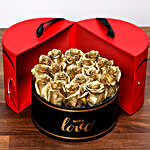 Grand Box Of Golden Roses and Cake