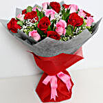 Pink and Red Roses Bouquet with Brown Teddy