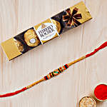 Beautiful Meena Thread Rakhi And 3 Pcs Ferrero Rocher