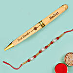 Red Pearl Rakhi and Personalised Engraved Pen
