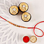 Rose Gold Pearl And Beads Rakhi with 3 Ferrero Rocher