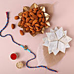 Sneh Blue Krishna Rakhi with 250 Grams Kaju Katli and Almonds