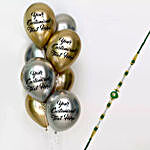 Gold and silver with Customized Text Balloons With Rakhi
