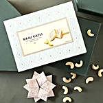 White Pearl And Velvet Beads Rakhi with 250 grams Kaju Katli and 3 Ferrero Rocher