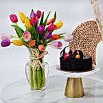 Multicolor Tulips with Chocolate Fudge Cake