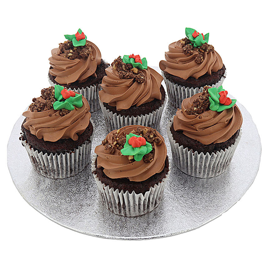 Tasty Dark Chocolate Topped Cup Cakes 6 Pcs