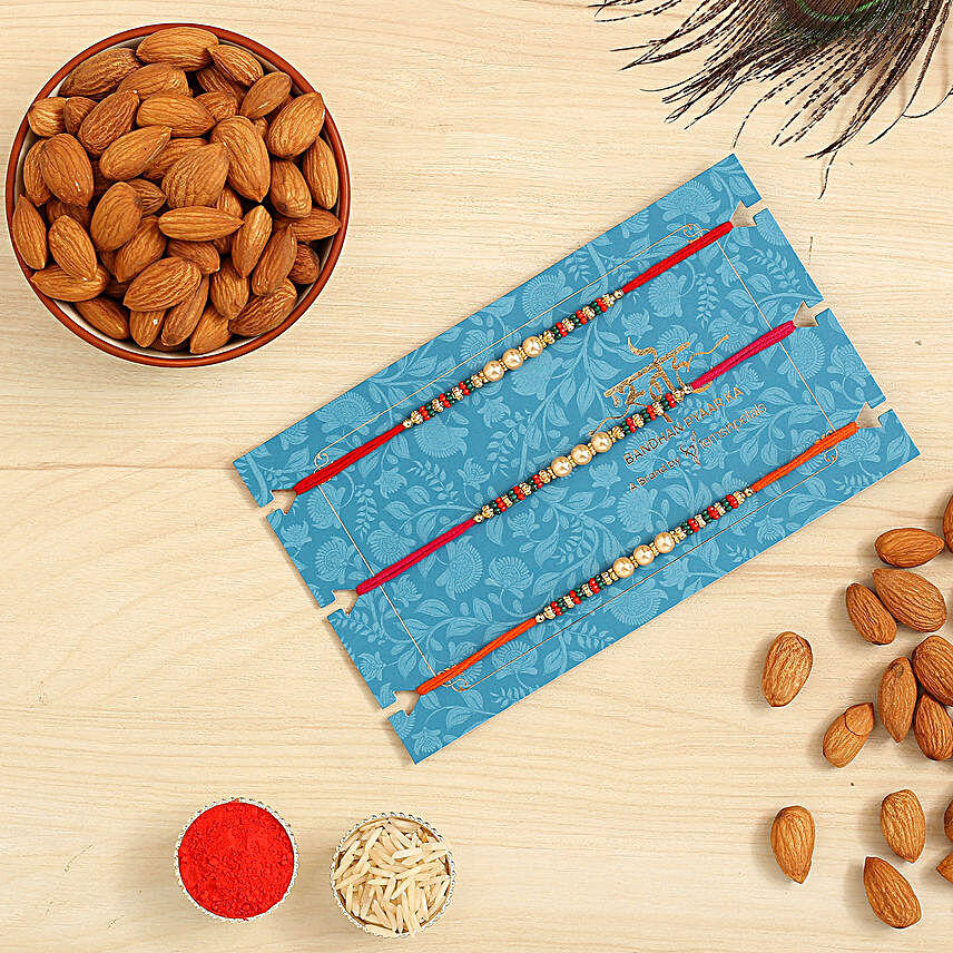Beautiful Mauli Pearl Rakhi Set And Healthy Almonds
