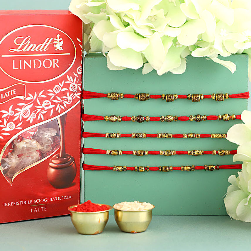 Sneh Antique Finish Rakhi Set & Lindt Premium Chocolates