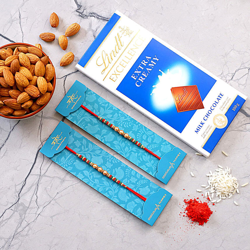 Pearl Mauli Rakhis With Almonds And Lindt