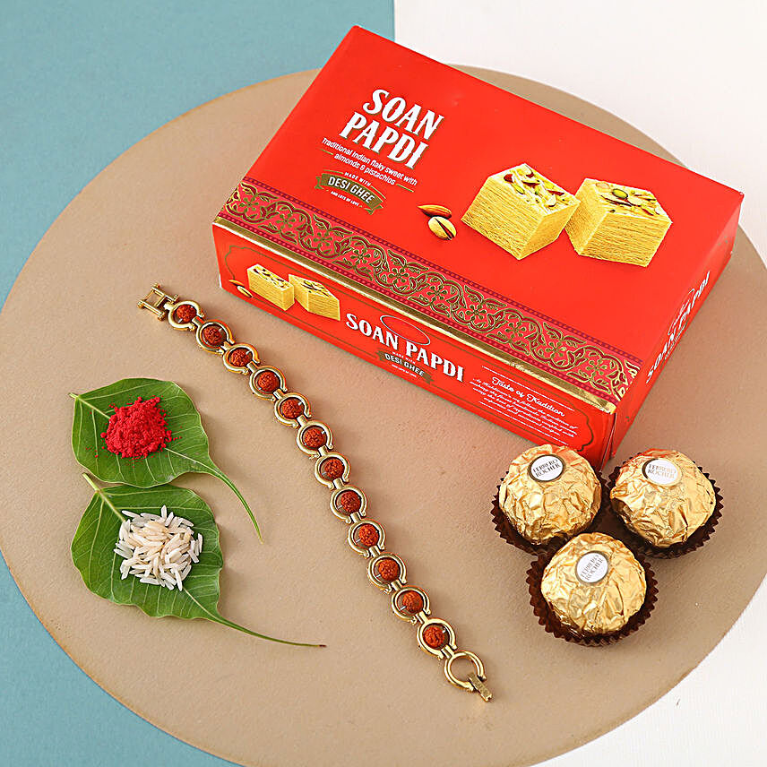Sneh Rudraksh Rakhi With Soan Papdi & Ferrero Rocher