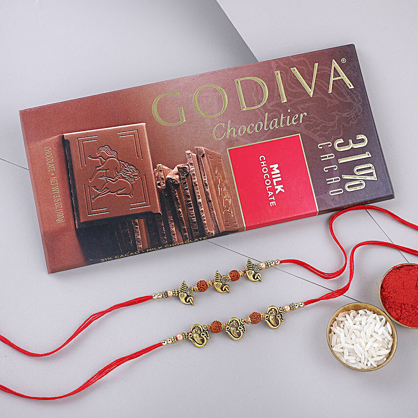 Sneh Devotional Rakhi Set & Godiva Chocolate