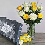 5 White And Yellow Roses In Box