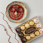 Stone Rakhi Set Chocolate Pooja Thali Hamper