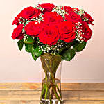 12 Red Roses With Gypsophilia